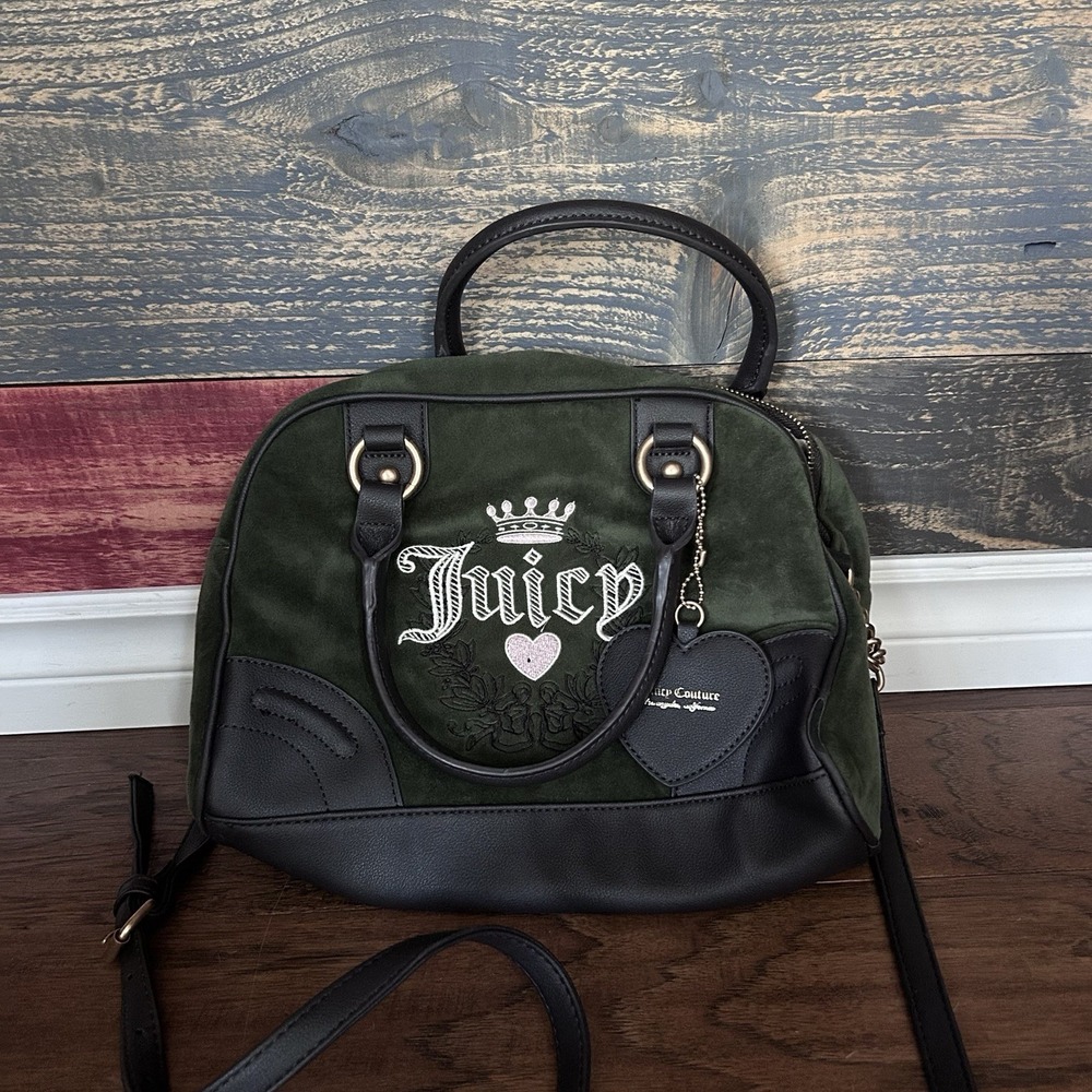Juicy Couture Dome Sachel Cross Body Velour Green Like New